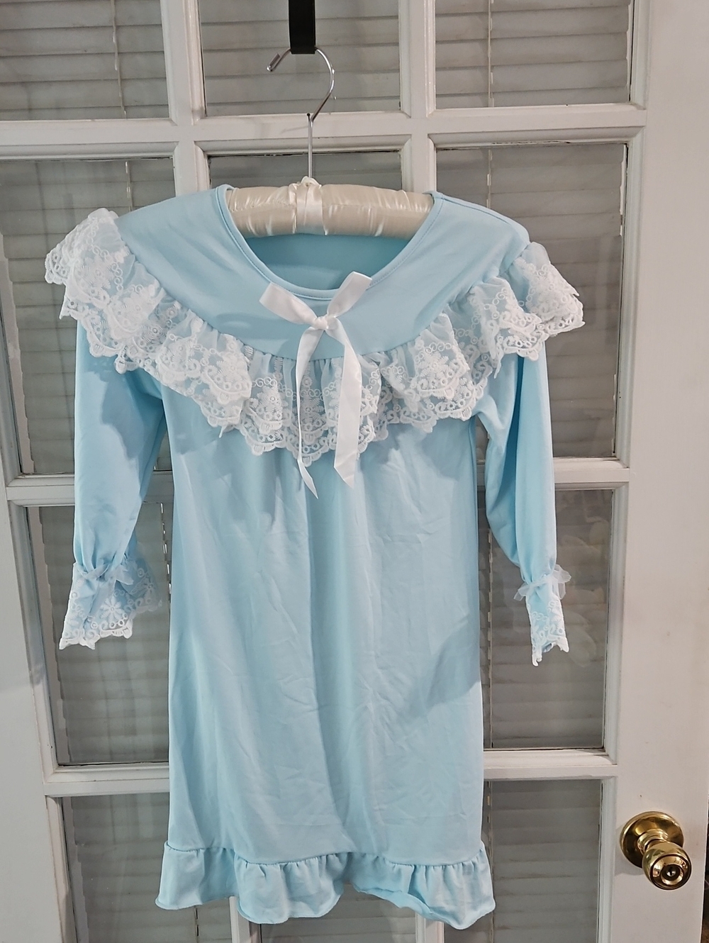 ❤️ NWT Girl's Light Blue Lace-Trim Nightgown with Bow.  Sz S